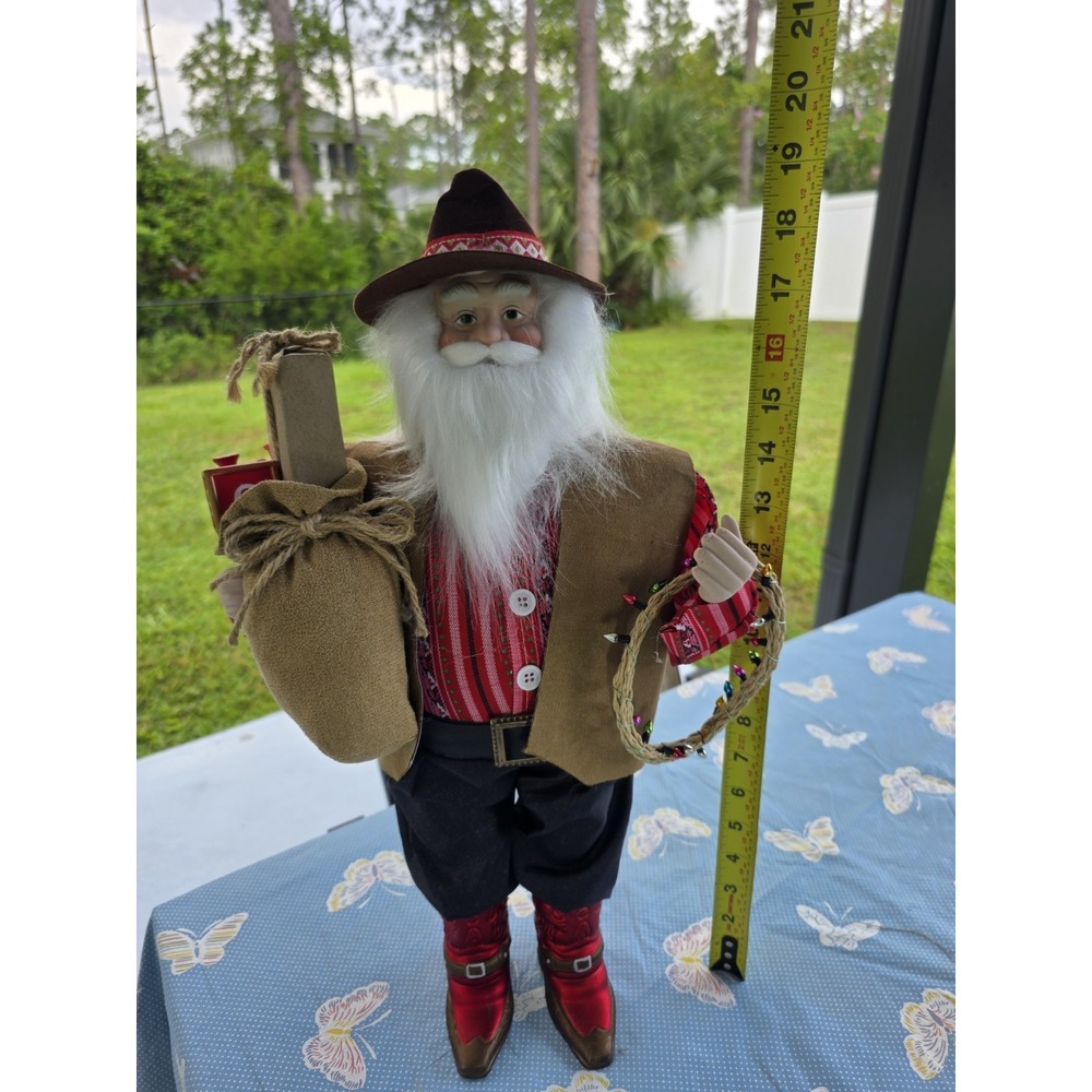 Western Cowboy Santa Greeter‎ Figurine Lasso 19" Christmas Decor *Note*